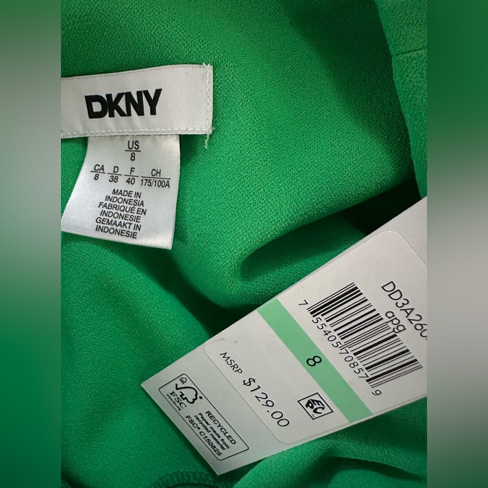 DKNY Bright Green Midi Dress with Ruffle Detail - Picture 8 of 9